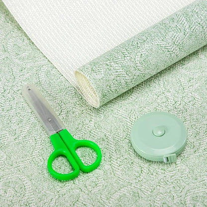 FIFTY FEET 12X240 Inch Shelf Liner with Scissor & Tape Measure for Kitchen Cabinets, PVC Drawer Liner for Dresser Non-Slip Bathroom, Non-Adhesive Cabinet Liner Washable (Green)