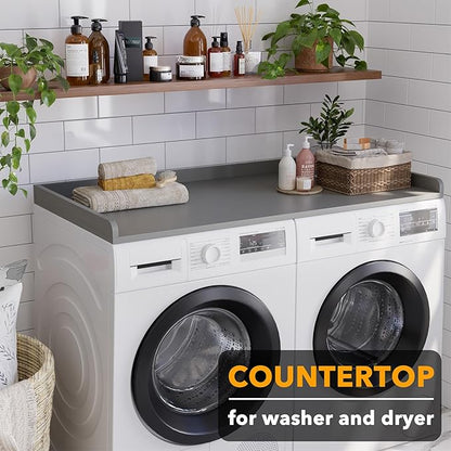 SpaceAid Washer Dryer Countertop, Laundry Wood Shelf Topper with Edge, 54" Width x 27.5" Depth Cover Guard Organizer for Washer and Dryer Laundry Hamper Counter Storage Organization (Gray)