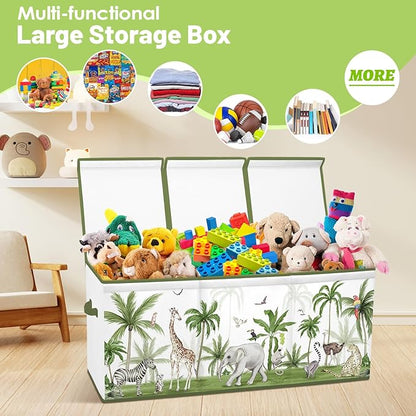 Toy Storage Bin with Lids,Extra Large Toy Box Chest with Handles for Kids Boys Girls,Collapsible Storage Organizer Box Bin Basket for Bedroom,Playroom, Nursery,37.8"x12.6" x15.7",Forest animals