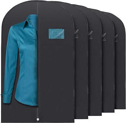 Plixio Garment Bags Suit Bag for Travel and Clothing Storage of Dresses, Dress Shirts, Coats— Includes Zipper and Transparent Window (Black - 100 pack: 40")