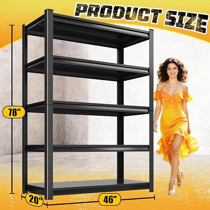 72" H Garage Storage Shelves 5-Tier,Garage Storage System Shelves Adjustable 3000LBS,Storage Shelving for Basement,Pantry,Kitchen,Warehouse,72" H x 46" W x 20" D