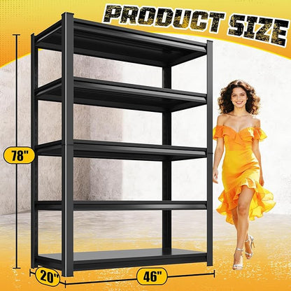 72" H Garage Storage Shelves 5-Tier,Garage Storage System Shelves Adjustable 3000LBS,Storage Shelving for Basement,Pantry,Kitchen,Warehouse,72" H x 46" W x 20" D