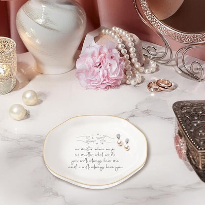 MQPPKJ Ceramic Jewelry Dish for Women - Unique Friendship Gifts with Inspirational Quote-No Matter Where We Go, No Matter What We Do, Gift for Bestie, BFF, Sister, Mother's Day, Birthday, Christmas