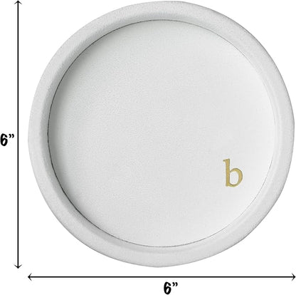 COLLECTIVE HOME - Velvet Jewelry Tray, 6" Monogrammed Jewelry Dish, Smooth Velour Display Dish for Rings, Earrings, Necklaces, Makeup, Personalized Gifts for Women (White-b)