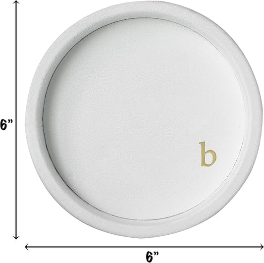 COLLECTIVE HOME - Velvet Jewelry Tray, 6" Monogrammed Jewelry Dish, Smooth Velour Display Dish for Rings, Earrings, Necklaces, Makeup, Personalized Gifts for Women (White-b)