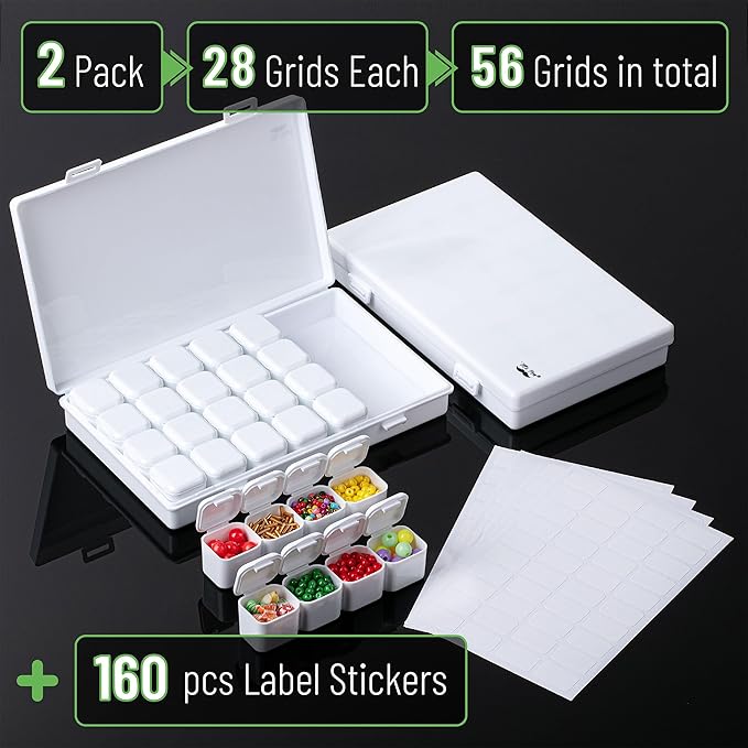 Mr. Pen-Bead Storage Containers, 28 Grids, 2 Pack, White, 160pcs Label Stickers, Bead Organizer, Craft Organizers and Storage, Containers for Organizing, Box (HQUA056M312)