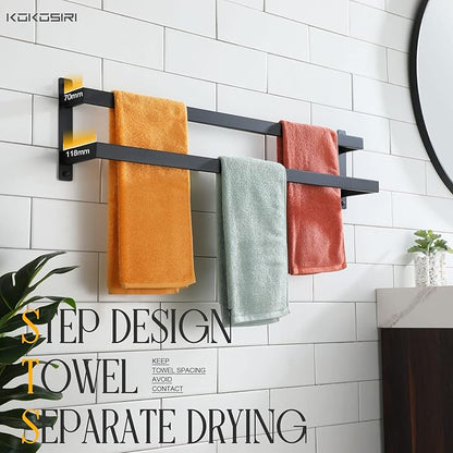 KOKOSIRI Towel Bars Black Bath Towel Holders 32 Inches Bathroom 2-Tiers Ladder Towel Rails Wall Mounted Towels Shelves Rack Stainless Steel, B5008BK-L32