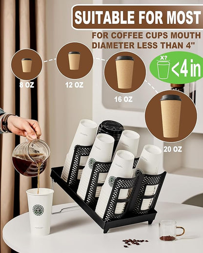 Coffee Cup Holder,Cup and Lid Dispenser with Stand,Disposable Cups Organizer,6 Slots,for Coffee Station,Bar,Office,Home,Restaurant,Breakroom,Countertop
