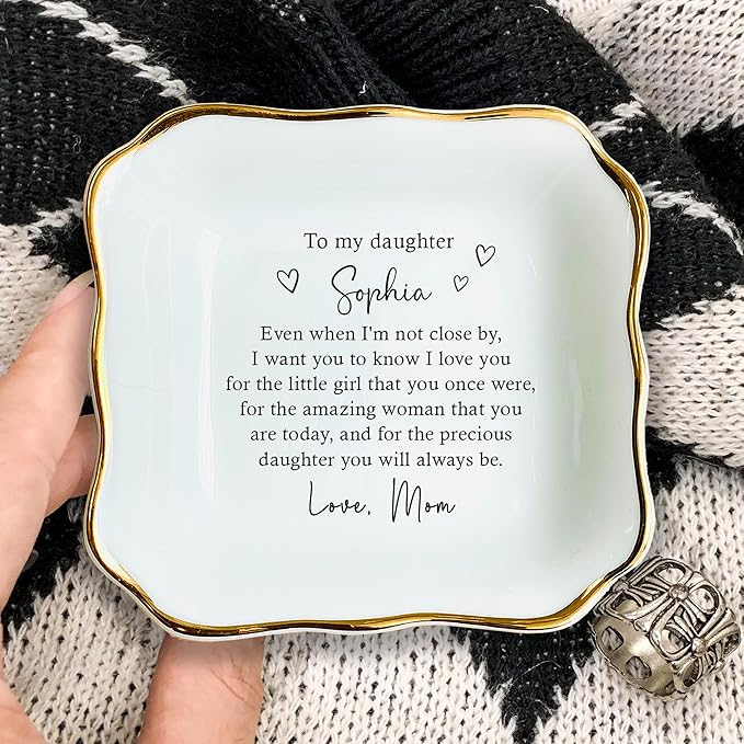 HatafaFurni Daughter Gift From Mom, Custom Ring Dish, Even When I Am Not Close By, Ceramic Jewelry Dish, Personalized Trinket Tray, Wedding Gift, Birthday Gift, Mother And Daughter