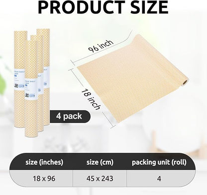 RAY STAR 18X96 Inch Shelf Liner for Kitchen Cabinets, Non-Adhesive Cabinet Liner Washable, PVC Drawer Liner for Dresser Non-Slip Bathroom (Yellow Circle)(4 Roll)