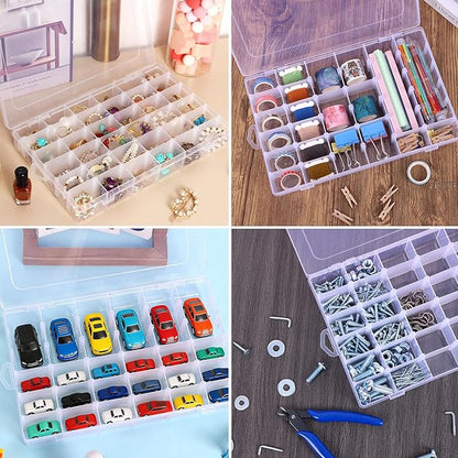 OUTUXED 8 Pack 36 Grids Clear Plastic Storage Boxes with Adjustable Dividers, Beads Storage Containers, Jewelry and DIY Crafts Organization, Screw & Hardware Sorting with 10 Label Stickers