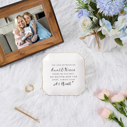 Jelershy Aunt Gifts from Niece Trinket Ring Dish -The Love Between an Aunt & Niece...Always Close at Heart, Aunt and Niece Gifts for Aunts Birthday Christmas Mothers Day Valentines Gift