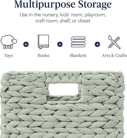 Best Choice Products 10.5x10.5in Pack of 5 Cube Storage Baskets, Water Hyacinth Multipurpose Collapsible Organizers, Handwoven Toy Storage Totes for Kids Room, Nursery & Living Room - Sage