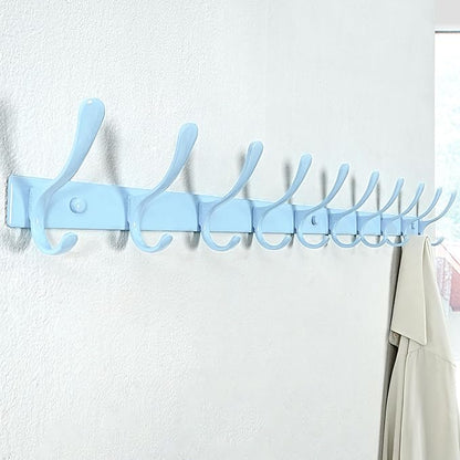 SKOLOO Coat Rack Wall Mounted - 10 Hooks, Pack of 2, Heavy Duty, Stainless Steel, Metal Coat Hanger, Sturdy Wall Hooks for Hanging Coats, Jacket, Clothes, Hat, Blue