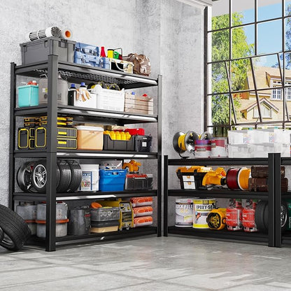 Set of 2 Heavy Duty Garage Shelving 5-Tier Storage Shelves, Adjustable Metal Shelving Unit, Utility Garage Organizer Shelf for Basement, Pantry, Warehouse, Supermarket, 59" W x 19.7" D x 72" H