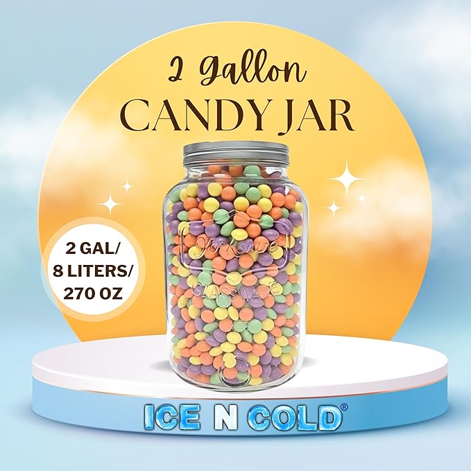 2 Gallon Glass Jar / 8-Liter Capacity / 270 Ounce Capacity – Clear Wide Mouth Container for Storage, Kitchen, Pantry, and Laundry.