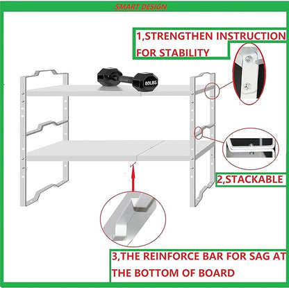 Expandable Shelf for Cabinet Organizer Adjustable Stackable Spice Rack at Kitchen and Bathroom More, Counter Countertop Cupboard Organization Pantry Storage(MEDIUM/1PACK/WHITE)