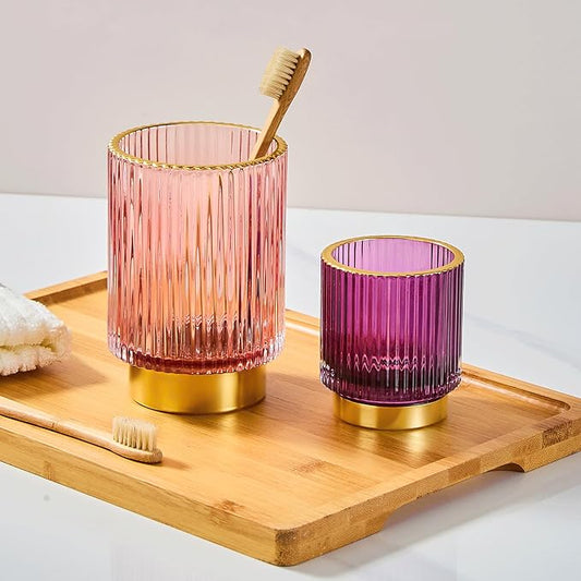 LEICURACE Makeup Brush Holder Organizer,Toothbrush Holders,Desk Pen Pencil Holder,Multifunctional Vintage Glass Brush Cup(A3-31-US)
