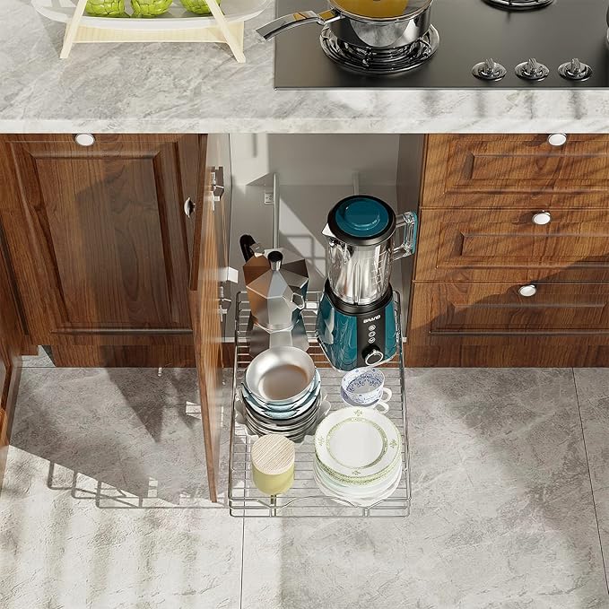 LOVMOR Pull Out Cabinet Organizer and Storage 15½" W x 21½" D, Slide Out Shelves for Kitchen Cabinets