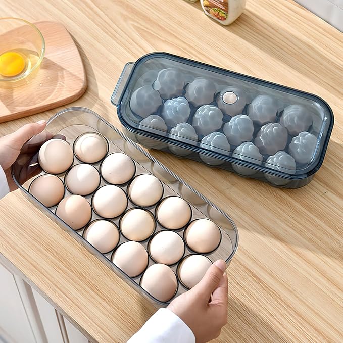 Plastic Covered Egg Container Holders Storage Cartons for Refrigerator Camping Traveling with Lid Blue