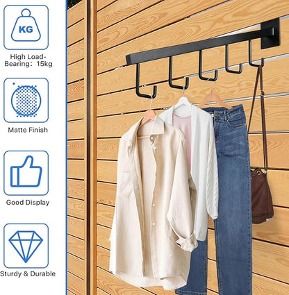 5 Hooks Slatwall Hooks Accessories, 5 Pack 13.7 Inch Heavy Duty Waterfall Slatwall Hangers Rectangular Tube Slat Wall Clothes Hooks for Display Clothing Retail Shop Garage