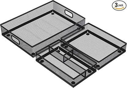3 Pcs Office Drawer Organizer 3 Pack, Office Supplies Desk, Black Mesh Drawer Organizer Hold Pens & A4 Sized File, 12 x 9 Inches