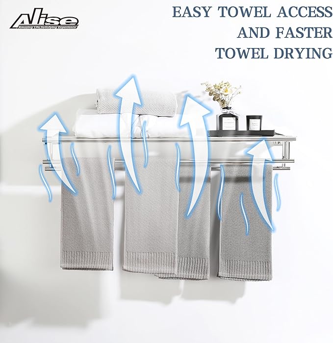 Alise Towel Rack,Towel Hanger Towel Shelf with Double Towel Bars for Bathroom Lavatory,28 Inch SUS 304 Stainless Steel Wall Mount Towel Holder,Polished Chrome