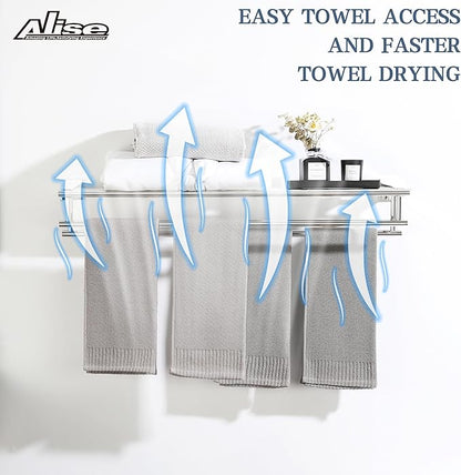 Alise Towel Rack,Towel Hanger Towel Shelf with Double Towel Bars for Bathroom Lavatory,28 Inch SUS 304 Stainless Steel Wall Mount Towel Holder,Polished Chrome