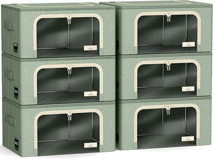 Sorbus Storage Bins with Metal Frame - Stackable & Foldable Clothes Organizer Bags - Oxford Fabric Storage Containers with Large Clear Window & Carry Handles, Bedroom Organization for Bedding & Linen