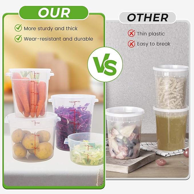 BIEAMA 4 Pack Round Food Storage Containers with Lids, 18Qt Translucent Commercial Food Container, Polypropylene, BPA Free, Includes Labels & Measuring Cups