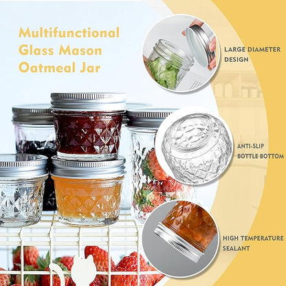 4 oz/120 ml Clear Glass Storage Canister with Airtight Lid, Small Cute Decorative Mason Container Jar for Salad, Overnight Oats, Snacks, Yogurt, Cereal, Fruit, Spice, Sugar, Coffee-12 Pack