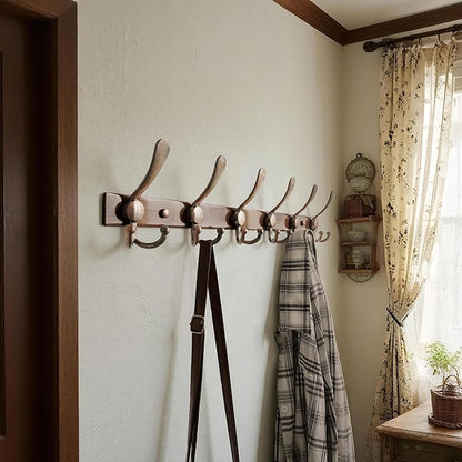 Dseap Coat Rack Wall Mount 2.0 Pro: 24” Long, 3X Tougher, Heavy Duty Stainless Steel Wall Coat Hanger with 6 Tri Hooks for Clothes Jackets Hats Entryway Closet, Antique Copper, Pack of 2