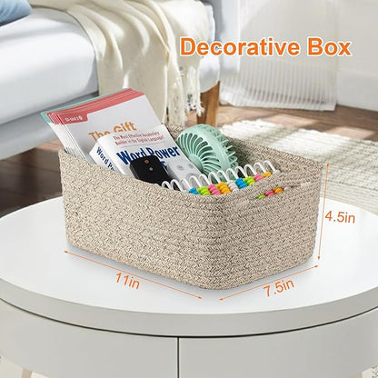 Small Storage Baskets for Organizing, Woven Storage Bins for Shelves, Gift Basket Empty, Cute Decorative Closet Organizer, Baby Rope Basket, Dog Toy Storage, 11x7.5x4.5”, 3Packs Mixed Brown