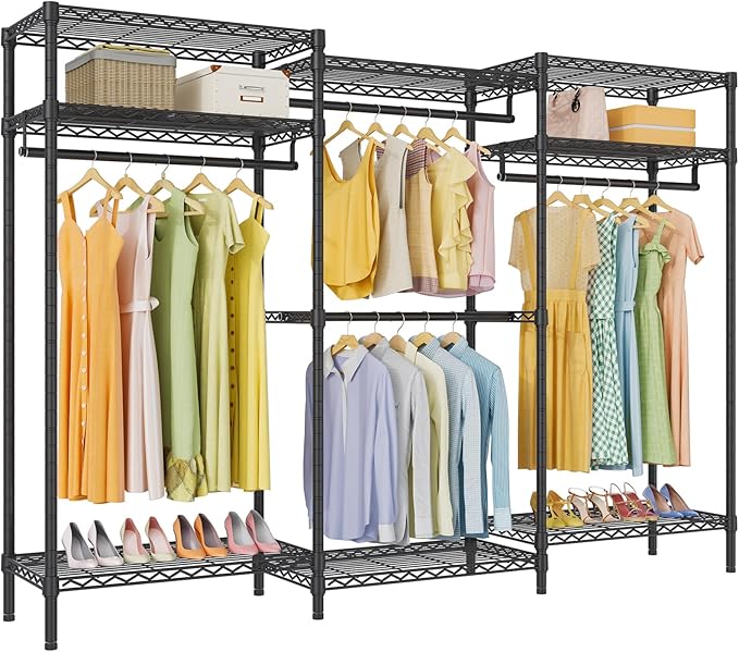 VIPEK V5i Plus Wire Garment Rack Heavy Duty Clothes Racks for Hanging Clothes, Large Free Standing Wardrobe Closet Metal Clothing Racks with Adjustable Shelves for Bedroom, Black