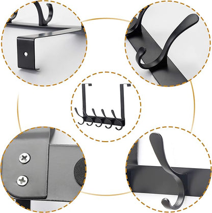 SKOLOO Over The Door Hook, Door Hanger Hooks for Hanging Clothes, Towels, Coats, Hats, Over The Door Towel Hook - Black on White, Assembly Required