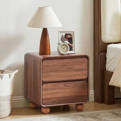 AVZEAR Small Night Stand with 2 Drawers, Mid Century Modern Nightstands with Solid Wood Legs, 2 Drawer Dresser Curved Profile Design End Table Side Table for Small Space, Dorm, Bedroom(Walnut)