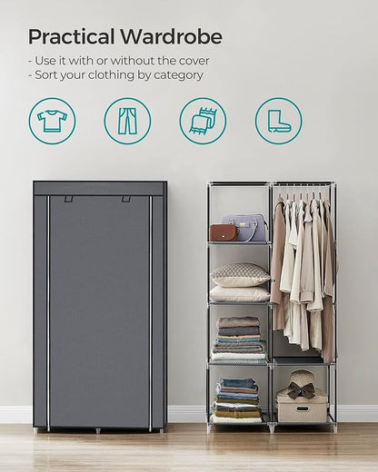 SONGMICS Portable Closet, Fabric Wardrobe, Clothes Rack with Shelves, Pockets, Large Capacity, 1 Hanging Rod, 34.6 x 17.7 x 66.1 Inches, Dove Gray URYG84GY