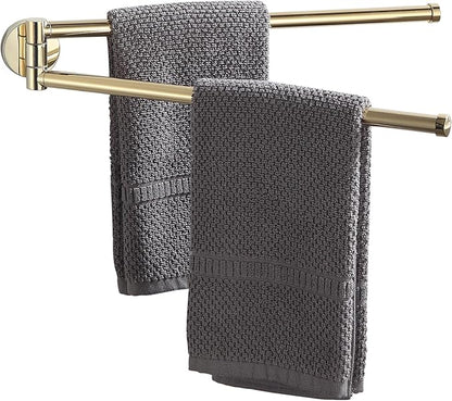 BGL Swivel Towel Bar for Bathroom Gold,Swing Out Double Towel Bar 2-Arm Kitchen Wall Mounted Towel Hanger Holder for Bathroom Organizer