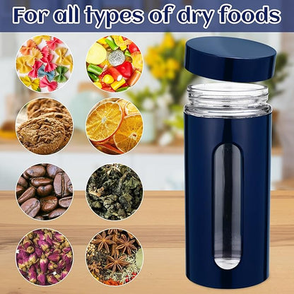 Mimorou 6 Pack Kitchen Canisters Set Airtight Coffee Sugar Tea Storage Jars with Window Glass Stainless Steel Containers with Lids for Flour Cookies Spices Grains Kitchen Decorations(Navy Blue,44 oz)