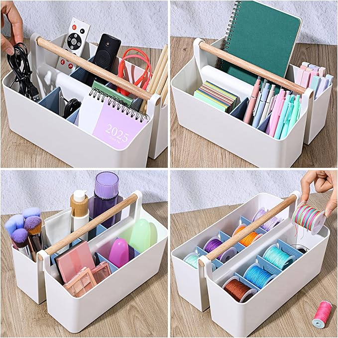 2Pcs Art Supply Organizers Caddy with Handle, Desk, Makeup Caddy and Tote (Blue)