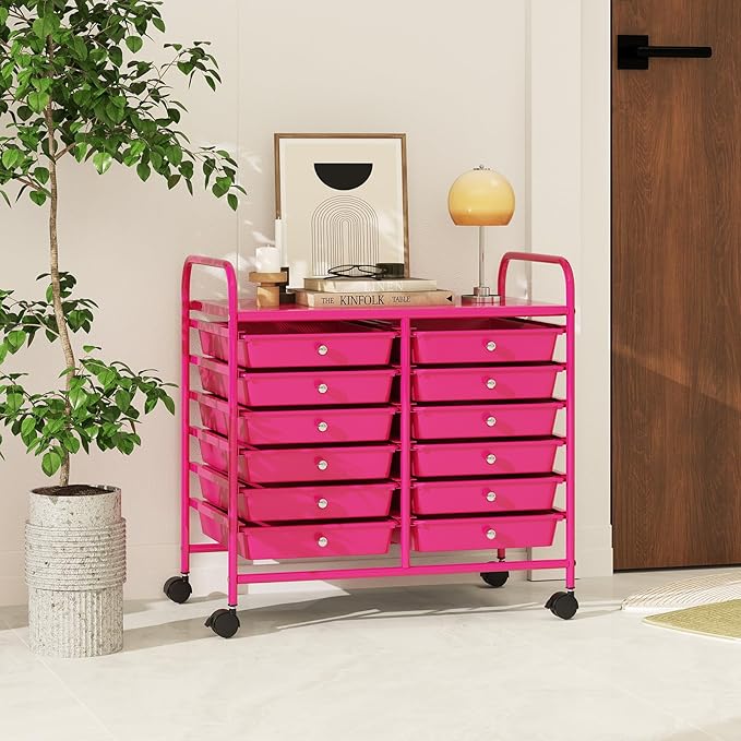 MAT EXPERT 12-Drawer Rolling Storage Cart, Mobile Utility Cart on Wheels, Removable Storage Drawers for Home, Study, Office, School,Paper Organizer