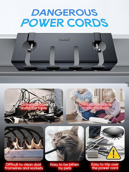 NODOCA No Drill Under Desk Cable Management Tray, 17'' Wire Management, Punch-Free Clamp on, Metal Cable Tray, Wire Organizer Under Desk, Under Desk Basket for Office and Home, Black(2 Packs)
