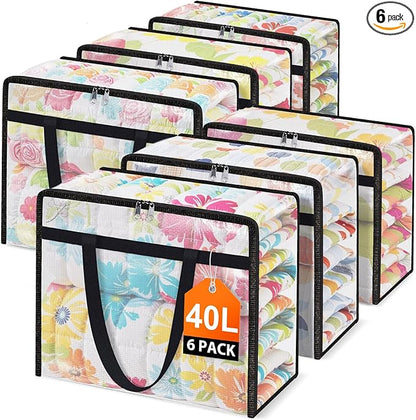 EdenDwell Clear Under Bed Storage Containers - 6 Pack Large Capacity Clothes Storage Bags with Lid & Sturdy Handles, Foldable Moving Bags, Clothing Organizer Totes for Bedding, Comforter, Sheet（40 L）