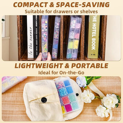 Cokapo Bead Organizer Box, 64 Pcs Clear Bead Storage Containers, Craft Organizers and Storage with Hinged Lids and Labels, Small Plastic Containers Boxes for Jewelry, Seeds, Nail Art, Small Parts