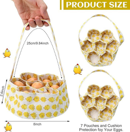 2 Pieces Egg Basket Mini Egg Collecting Bags Gathering Basket with 7 Pouches for Easter Farmhouse Chicken Hen Duck Goose Housewife Garden Transporting Storage, 8 x 2.6 Inch(Pretty)