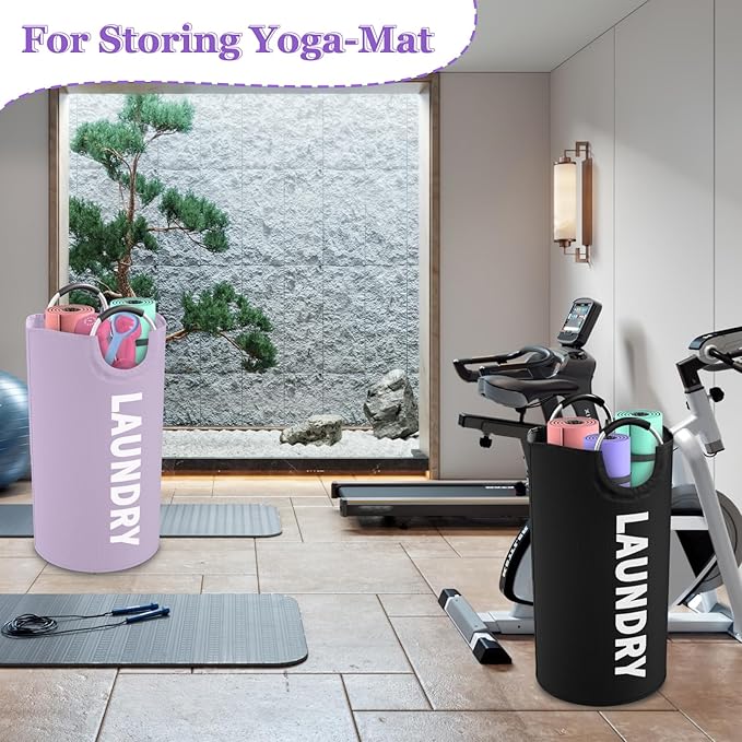 Set of 2 Collapsible Laundry Baskets with Aluminum Handles, 95L Large Laundry Baskets in 600D Oxford Fabric, Portable Dirty Clothes Hampers for Bedroom, Travel, Black + Purple