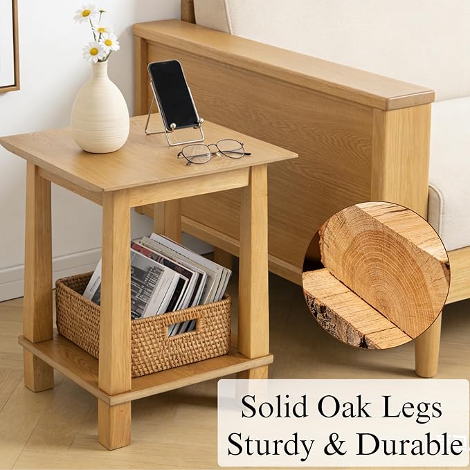 chairus Square End Table, Modern Accent Nightstand with 2-Tier Storage Shelf, Solid Wood Small Side Table for Living Room/Bedroom, Natural