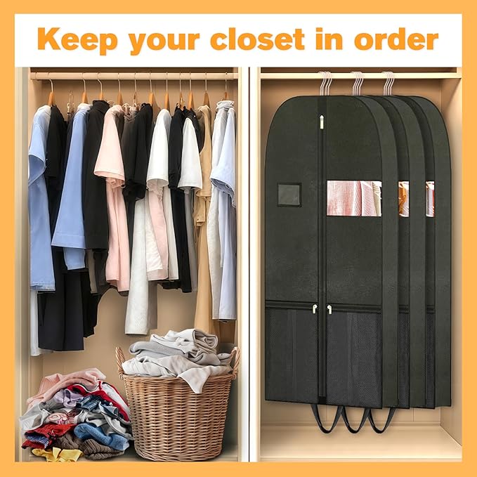 Travel Garment Suit Bag for Hanging Clothes, Suit bags for Closet Storage with Pockets Gusseted Garment bag for Men Suits Shirts Tuxedos Dresses, Suit Cover Bags With Handles and Zipper 43" 2 pack