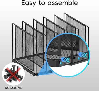 File Organizer for Desk, 5-Section Vertical File Sorter, Paper Holder Organizer Standing Metal File Folder for Office Home Classroom, Black 2 Pack