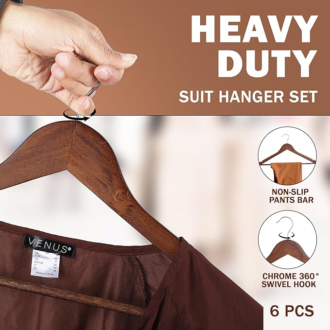 Kings Lifestyle Hub Wooden Hangers Premium Natural Wood Hanger Well Polished Ergonomic Design & Sharply Cut Notches with Swivel Hook (Brown, Pack of 30)